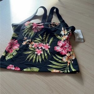 Carabella Black floral swim tank new 14
